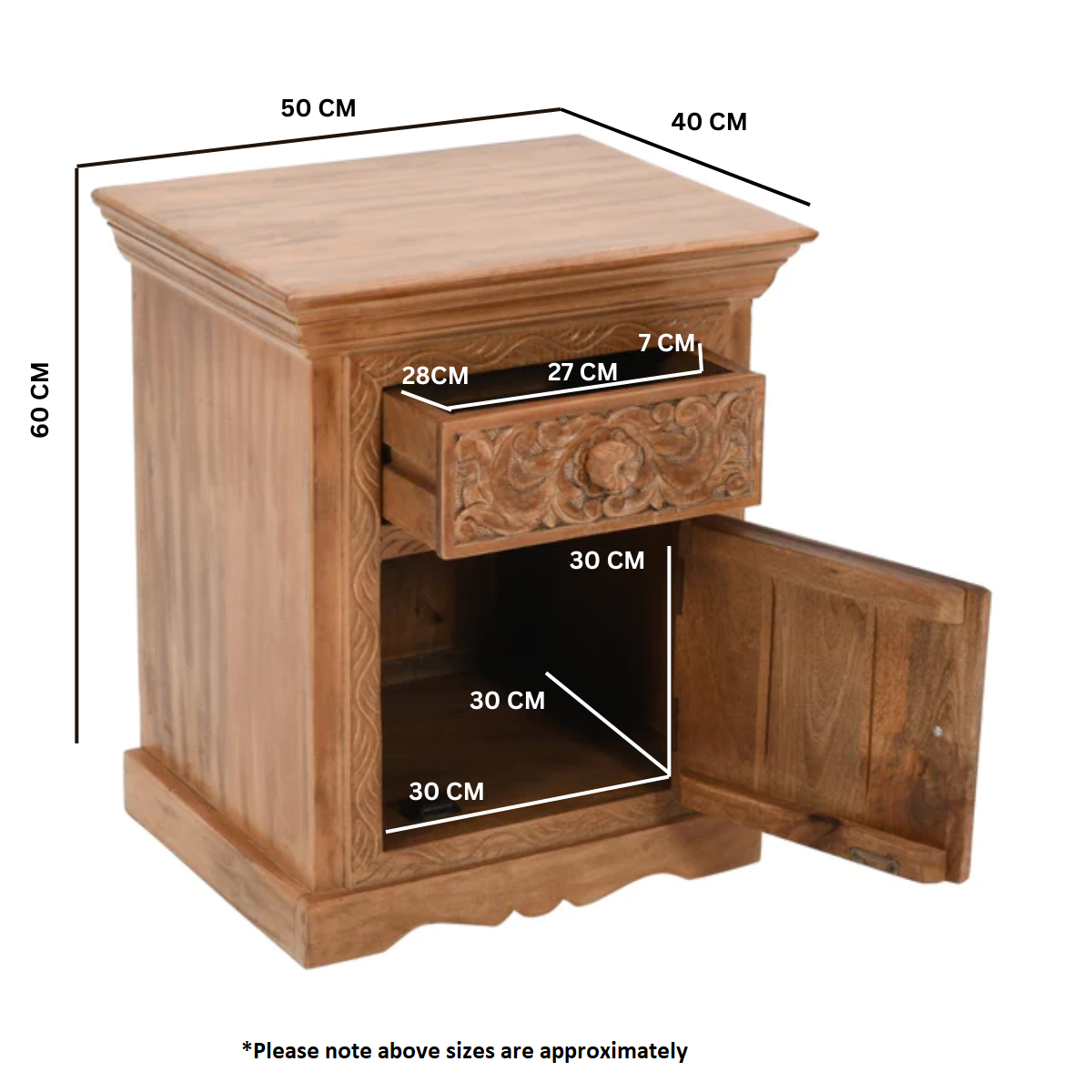 Carved mango wood bedside table deals