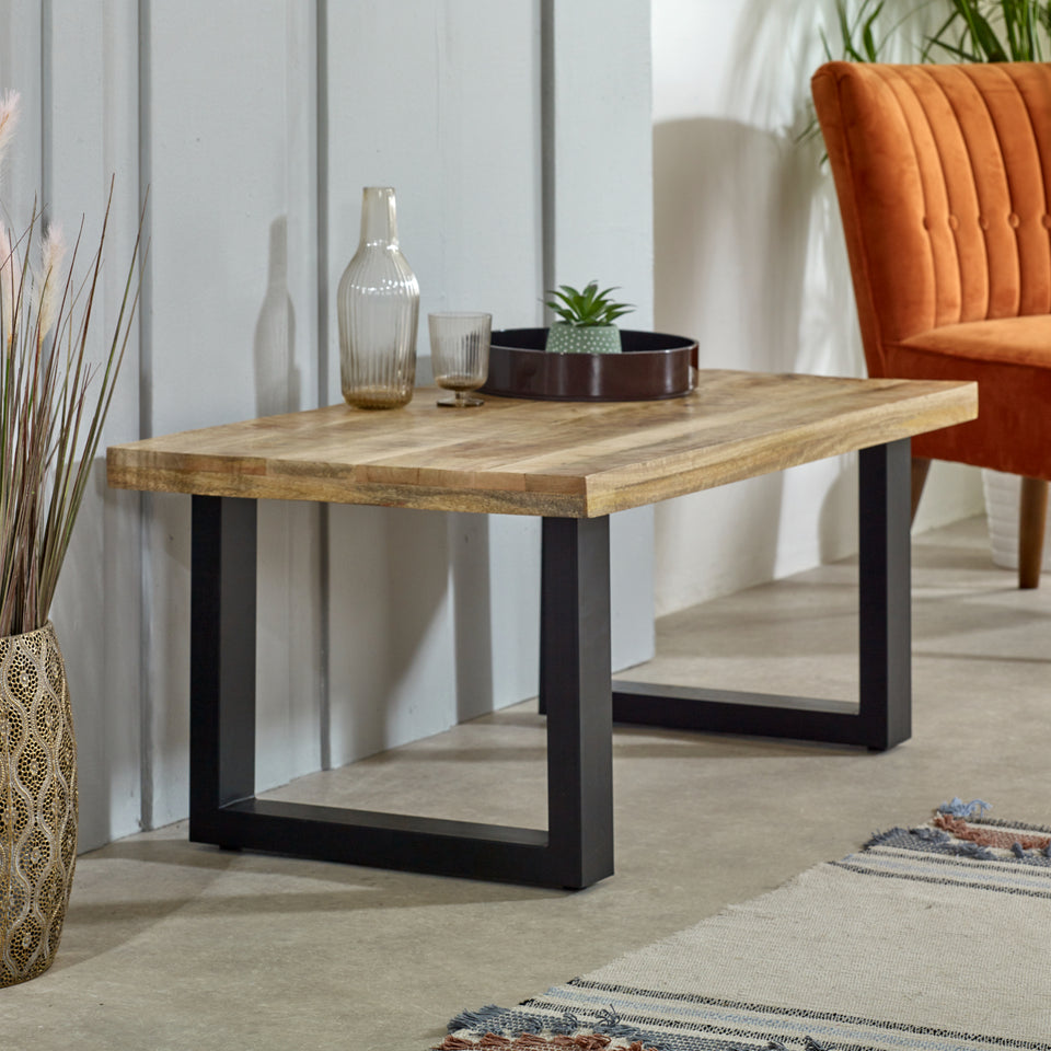 Merlin Mango Wooden Coffee Table With Metal Legs