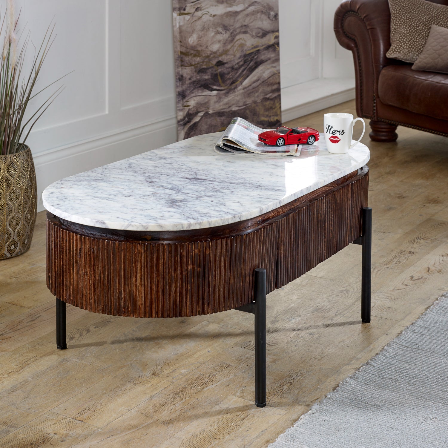 Fluted Rectangular Tables Luxor Mango Wood Rectangular Fluted Coffee Table With Marble Top ...
