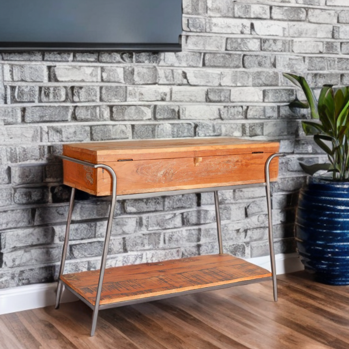 Box Type Console Table Reclaimed Box Console Table Metal and Wood - Verty Furniture