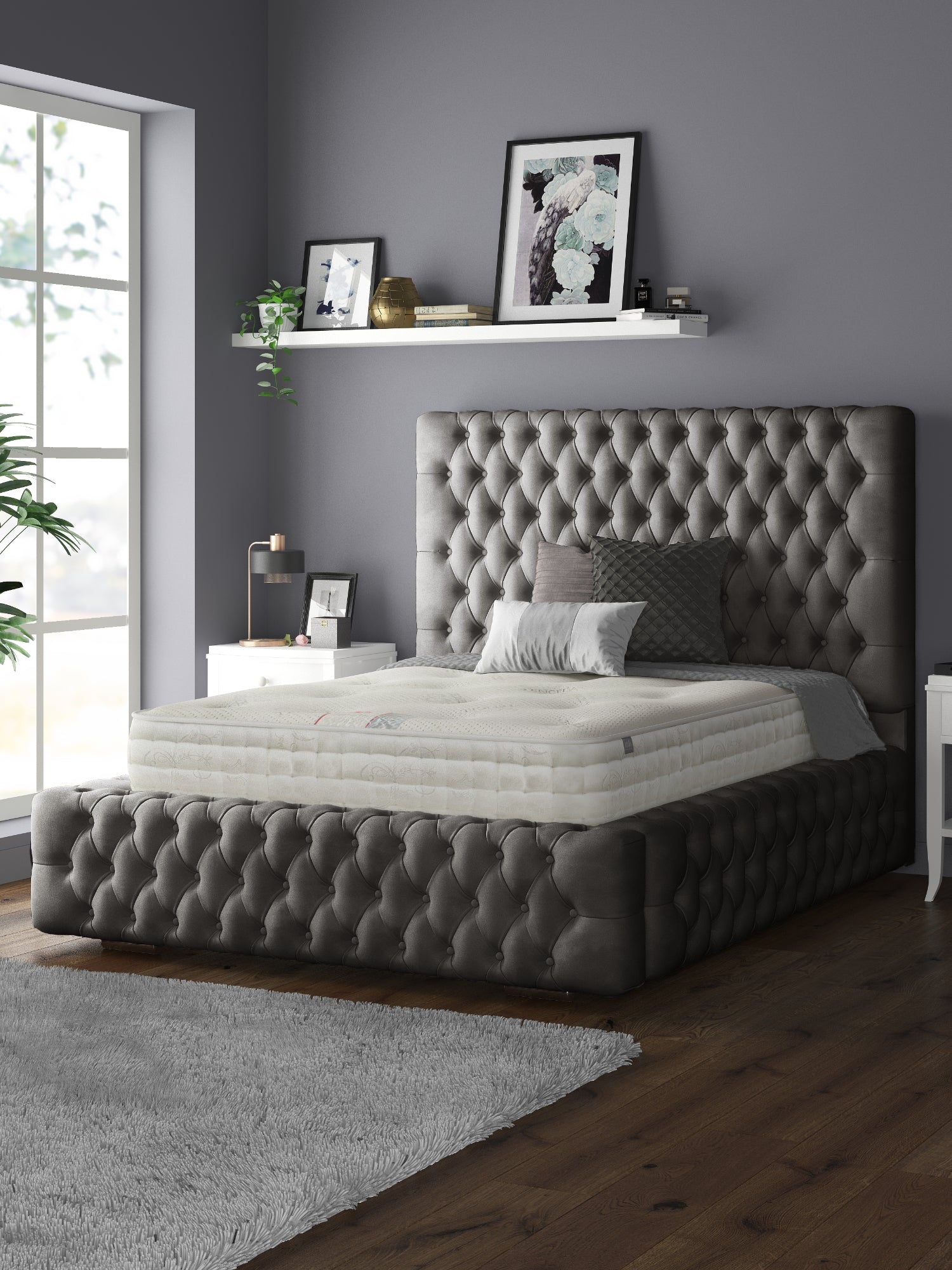 Royal Cushioned Chesterfield Plush Velvet Bed Frame Matching Buttons 1